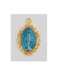 Gold on Sterling Silver Blue Miraculous Medal on 18" Chain