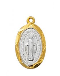 Gold/Sterling Silver Miraculous Medal on 16" Chain