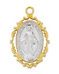 Gold on Sterling Silver 2 Tone Miraculous Medal on 18" Chain