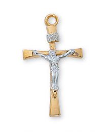 Gold on Sterling Silver 2 Tone Crucifix on 18" Chain 