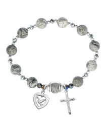 Grey Marble Rosary Stretch Bracelet