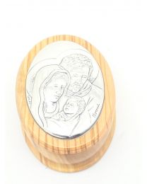 Holy Family Olive Wood Silver Plated Premium Rosary Box
