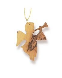 Holy Land Olive Wood Angel with Trumpet Christmas Ornament
