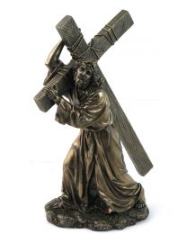 12" Jesus Carrying Cross - Bronze Style Statue 