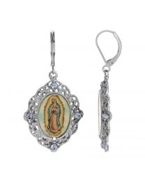 Light Sapphire Blue Crystal Our Lady of Guadalupe Drop Earrings