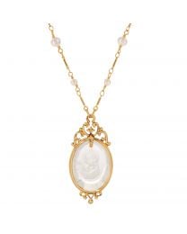 Madonna and Child Intaglio Glass Crystal Pendant Necklace