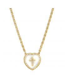 Mother of Pearl Heart Shape Pendant with Cross Necklace
