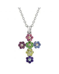 Multicolor Flower Cross Necklace