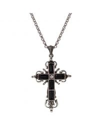 Octagon Black Crystal Cross Necklace