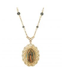 Our Lady of Guadalupe Radiant Pendant Blue Bead Necklace