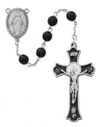 Pewter Black Glass Rosary