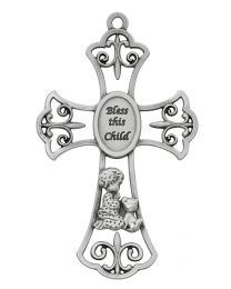 6" Bless this Child - Boy Pewter Cross