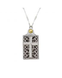 Pewter Rectangular Cross and Angel Slide Locket Necklace