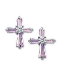 Pink Crystal Cross Earrings