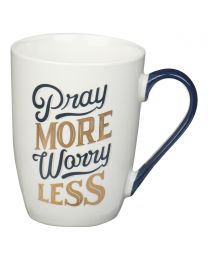 Pray More Worry Less Navy and Gold Ceramic Coffee Mug
