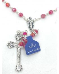 Red Crystal Rosary with Blessed Mother Centerpiece
