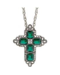 Regal Filigree Green Crystal Cross Pendant Necklace