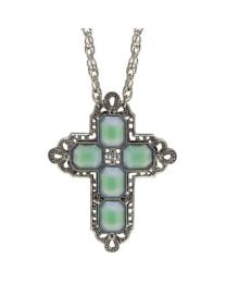 Regal Filigree Light Blue Crystal Cross Pendant Necklace
