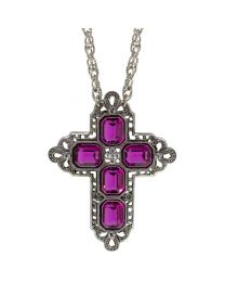 Regal Filigree Pink Crystal Cross Pendant Necklace