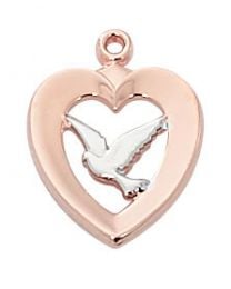 Holy Spirit Rose Gold Two Tone Heart with 18" Chain 