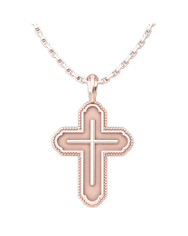 Rose Gold Plated Cross In Cross Bead Edges Sterling Silver Pendant