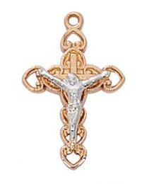 Rose Gold on Sterling Silver 2 Tone Crucifix on 18" Chain 