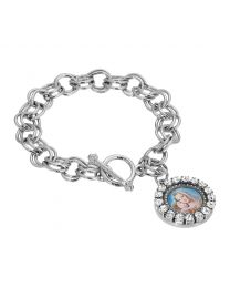 Round Crystal Mary and Child Charm Toggle Bracelet