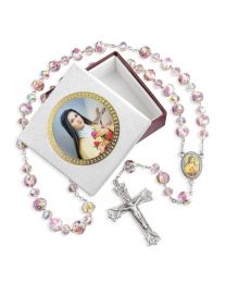 Saint Therese Rosary with Handmade Floral Glass Beads