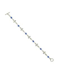 Single Strand Blue Bead & Cross Toggle Bracelet 