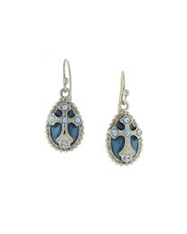 Blue Enamel Crystal Cross Drop Earrings 
