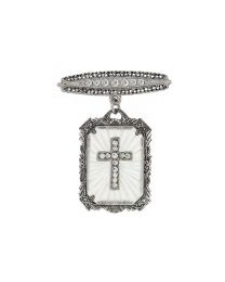 Frosted Stone Crystal Cross Drop Bar Pin 