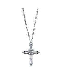 Silver-Tone Large Crystal Cross Pendant Necklace