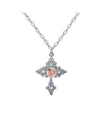 Swarovski Crystal & Pink Porcelain Cross Necklace