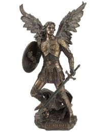 13" St. Michael with Shield - Bronze Style Statue 