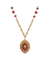 Star of Bethlehem Crystal Bead Red Enamel Locket Pendant Necklace