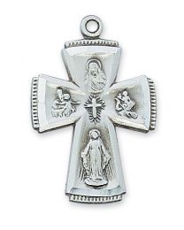 4-Way Sterling Silver Cross on 24" Chain 