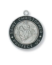 Sterling Silver Black/White Enameled St. Christopher Medal