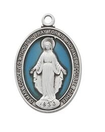 Sterling Silver Blue Miraculous Medal