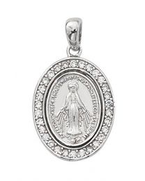 Sterling Silver Crystal Stone Miraculous Medal on 18" Chain
