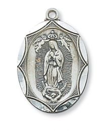 Our Lady of Guadalupe Sterling Silver Medal on 24" Chain