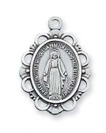 Sterling Silver Miraculous Medal on 18" Chain 