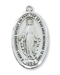 Sterling Silver Miraculous Medal on 24" Chain