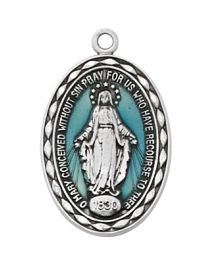 Sterling Silver Blue Miraculous Medal on 18" Chain