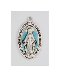 Sterling Silver Blue Epoxy Miraculous Medal on 20" Chain