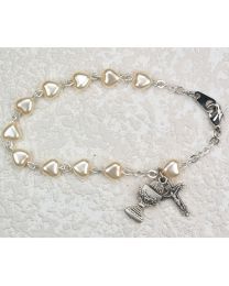 Sterling Silver Pearl Heart Bracelet First Communion