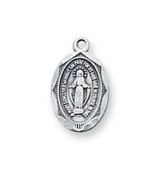 Sterling Silver Oval Miraculous Medal on 16" Chain