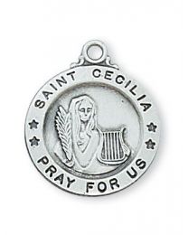 Sterling Silver St. Cecilia Medal on 18" Chain