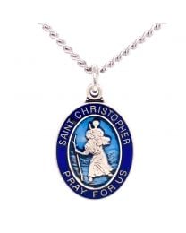 Sterling Silver St. Christopher Medal with Blue Epoxy
