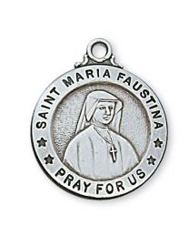 St. Maria Faustina Sterling Silver Medal on 20" Chain 