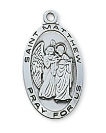 St. Matthew Sterling Silver Medal on 24" Chain